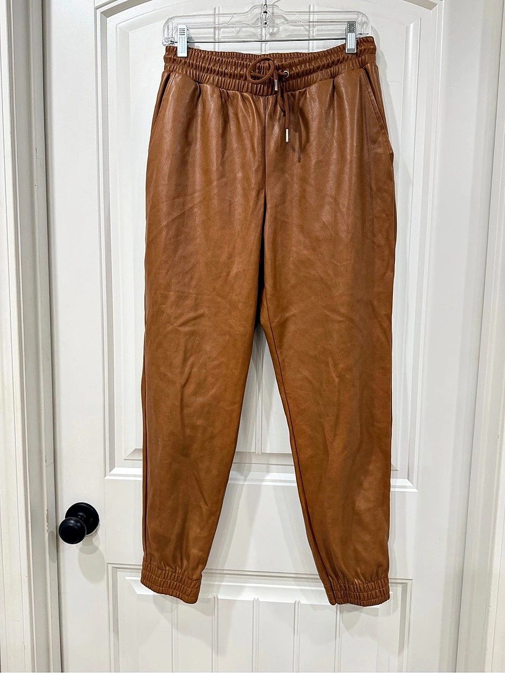 Bagatelle Collection Cognac Faux Leather Jogger Pants Size M - Picture 2 of 5